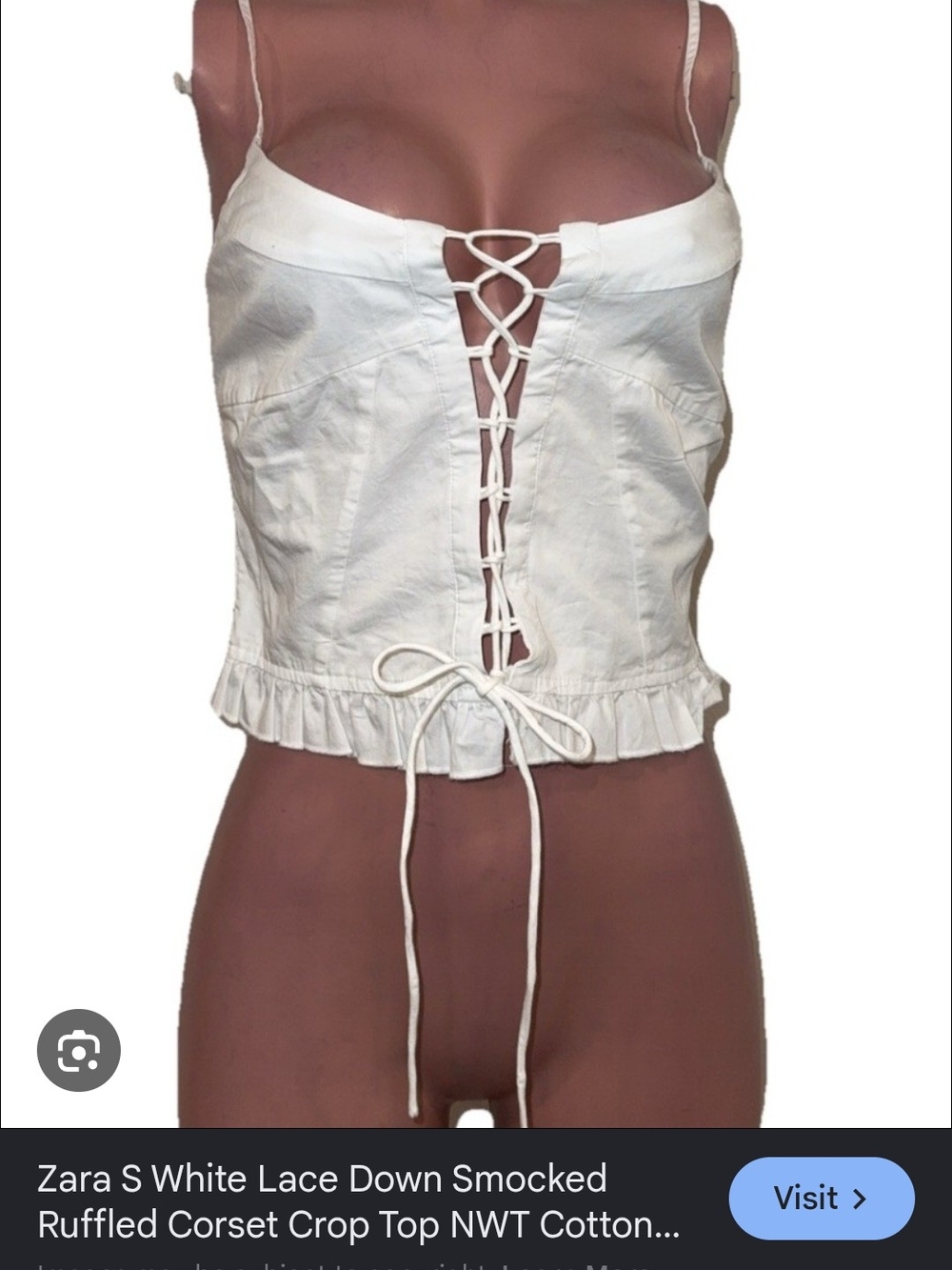 Zara White Lace-Up Ruffled Corset Crop Top